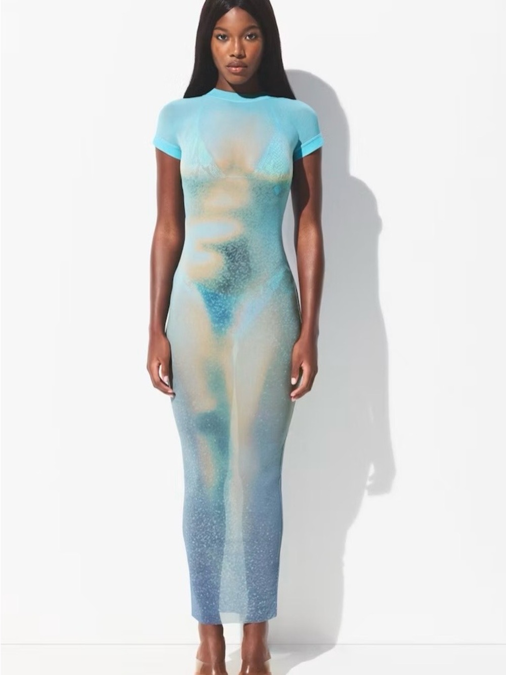 SKIMS Sheer Aqua-to-Blue Gradient Swim Coverup Dress